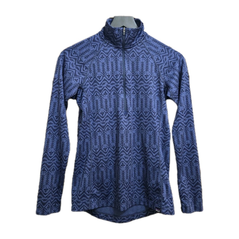 Patagonia‎ Capilene Midweight Baselayer Women Small 1/4 Zip Navy Nordic Print